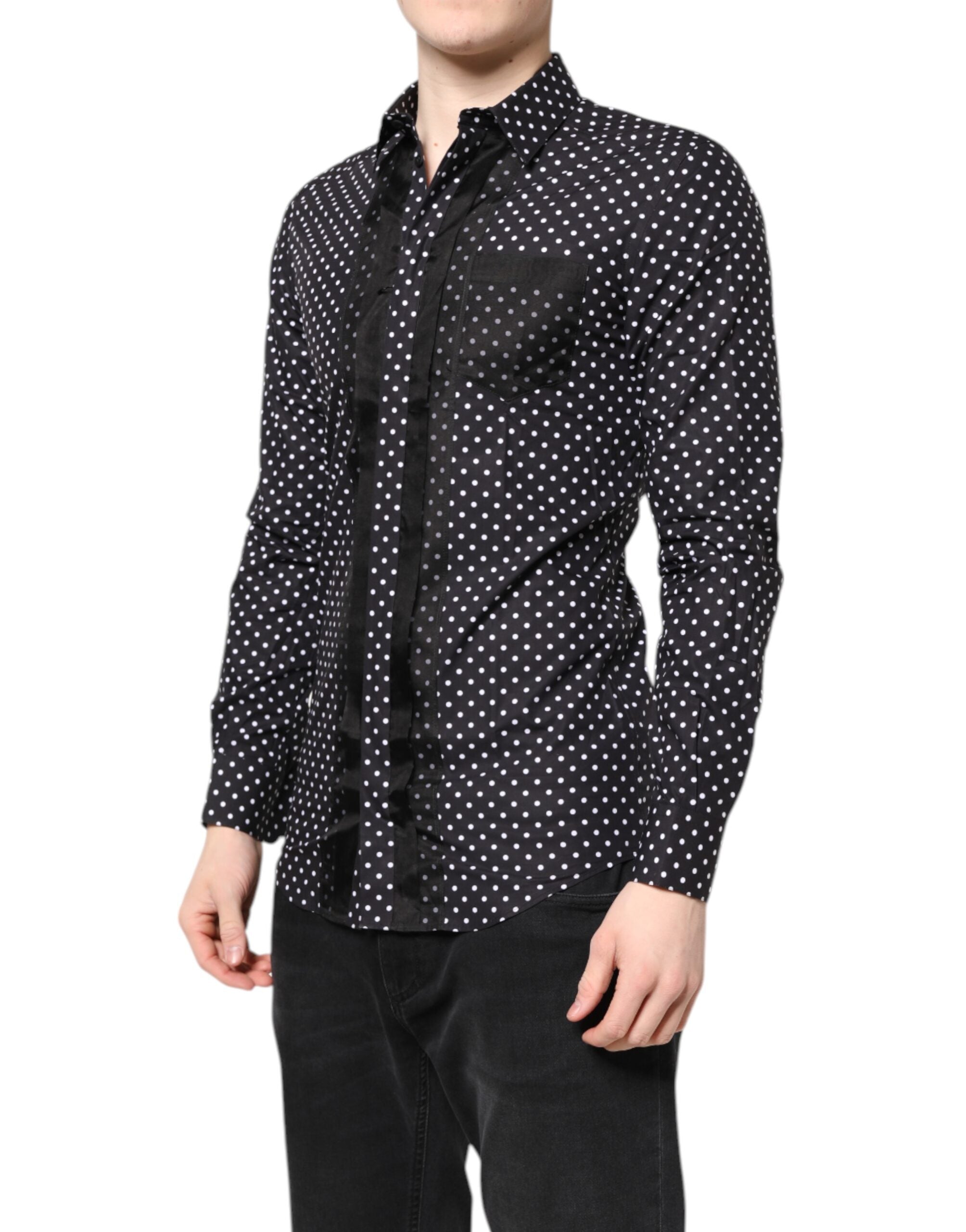 Dolce & Gabbana Black polka dot long sleeve shirt, gold tone, formal